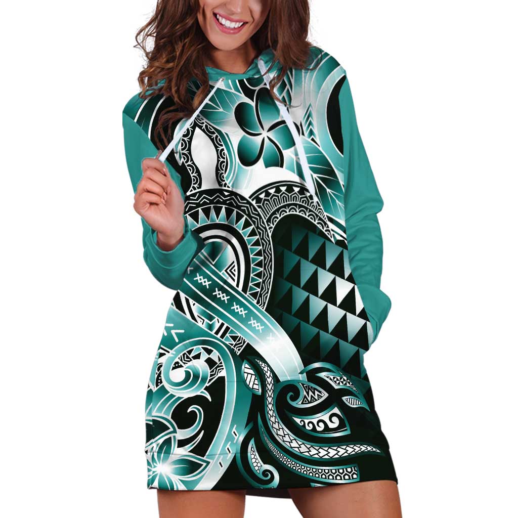 Aloha Turquoise Tribal Honu Tattoo Hoodie Dress