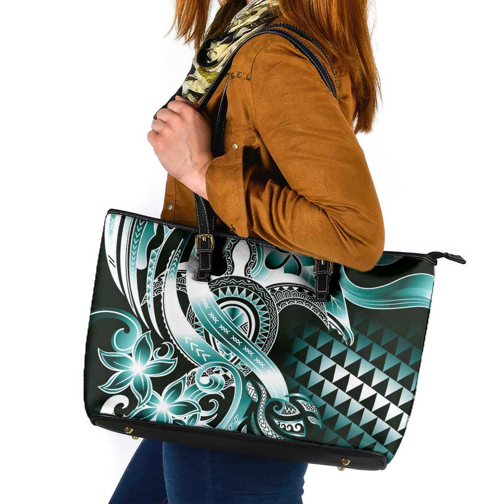 Aloha Turquoise Tribal Honu Tattoo Leather Tote Bag