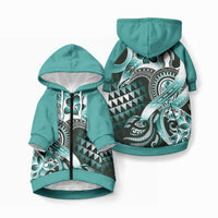 Aloha Turquoise Tribal Honu Tattoo Pet Hoodie LT9 Zip-up Turquoise - Polynesian Pride
