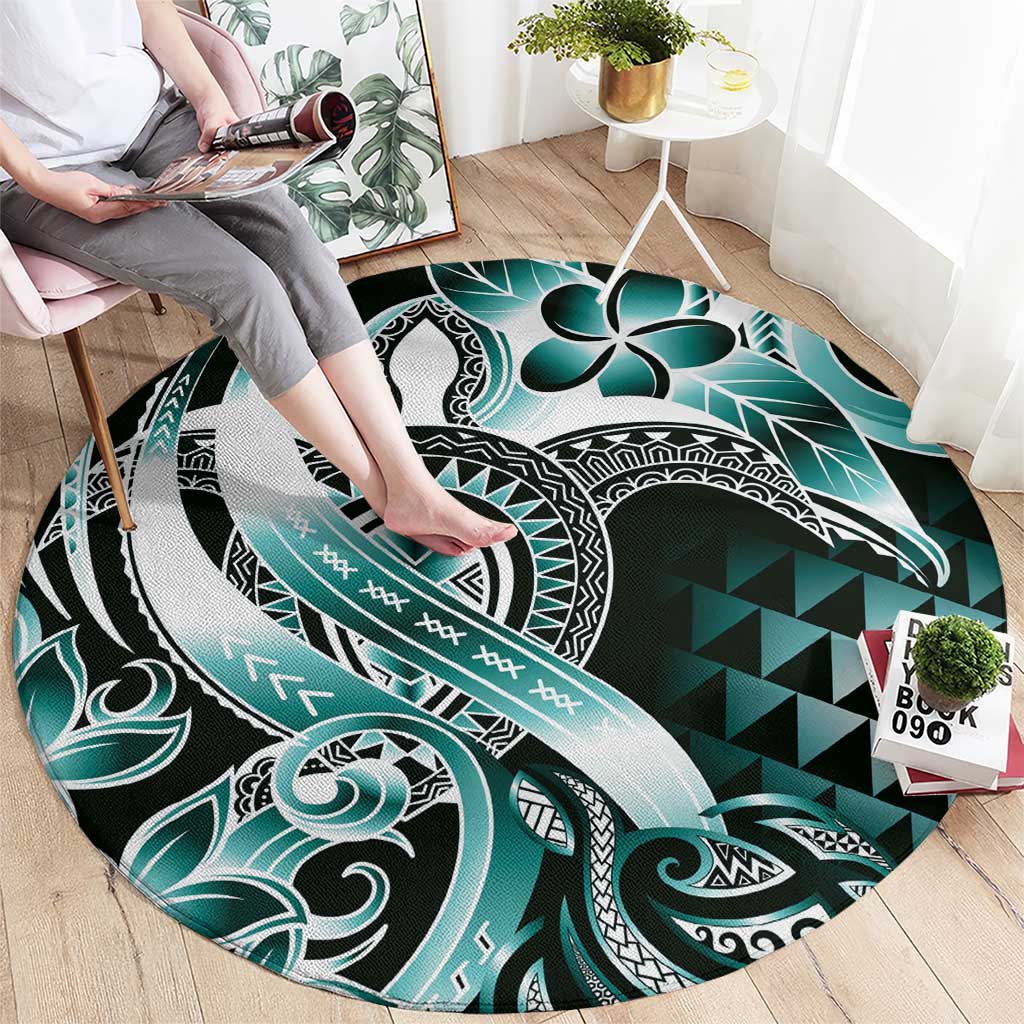 Aloha Turquoise Tribal Honu Tattoo Round Carpet