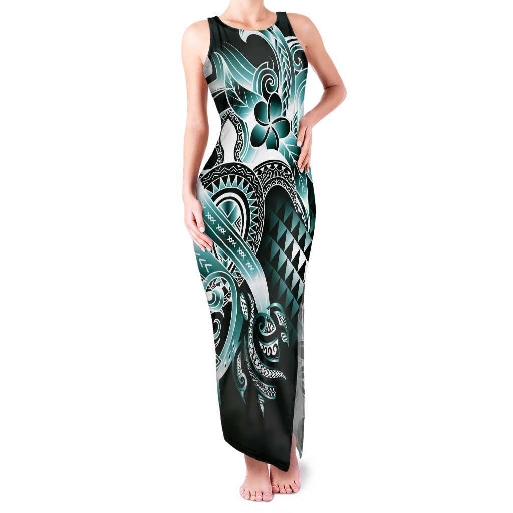 Aloha Turquoise Tribal Honu Tattoo Tank Maxi Dress