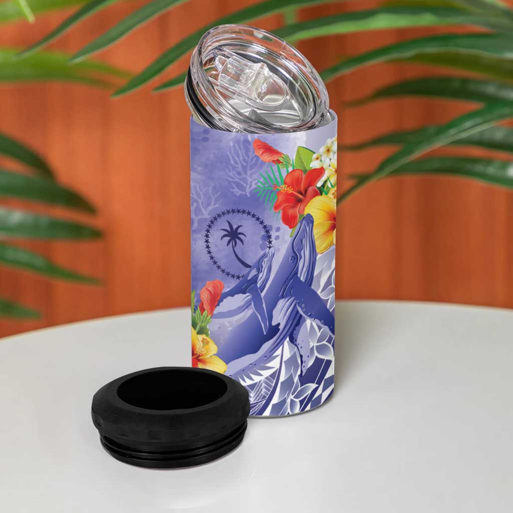Personalised Chuuk States Humpback Whale 4 in 1 Can Cooler Tumbler Polynesian Tropical Flowers