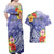 Personalised Chuuk States Humpback Whale Couples Matching Off Shoulder Maxi Dress and Hawaiian Shirt Polynesian Tropical Flowers