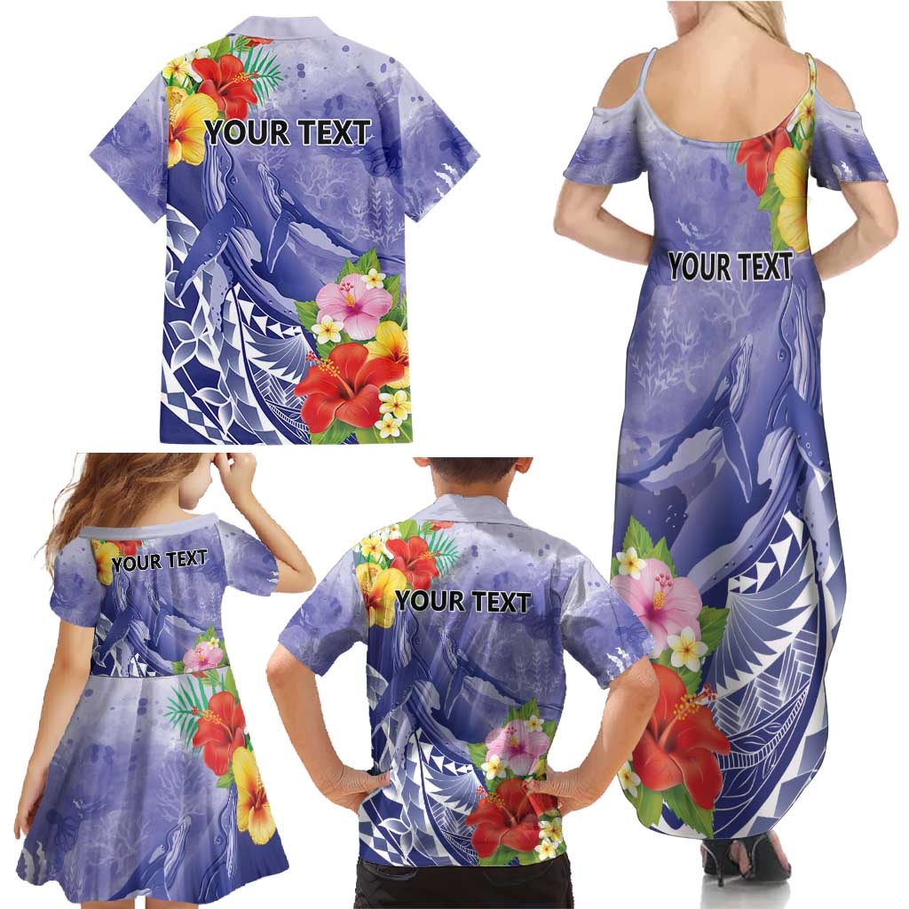 Personalised Chuuk States Humpback Whale Family Matching Summer Maxi Dress and Hawaiian Shirt Polynesian Tropical Flowers
