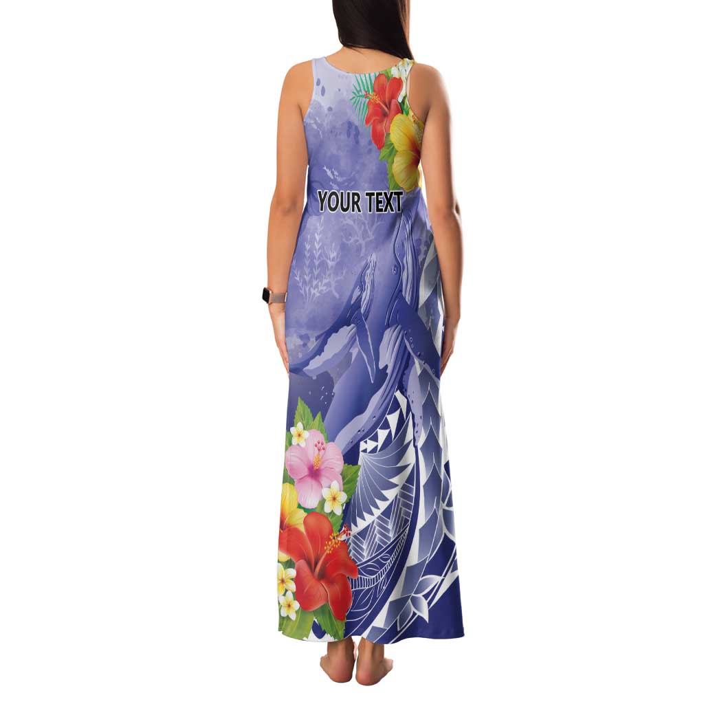 Personalised Chuuk States Humpback Whale Family Matching Tank Maxi Dress and Hawaiian Shirt Polynesian Tropical Flowers