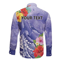 Personalised Chuuk States Humpback Whale Long Sleeve Button Shirt Polynesian Tropical Flowers