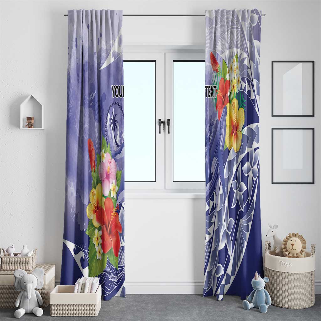 Personalised Chuuk States Humpback Whale Window Curtain Polynesian Tropical Flowers