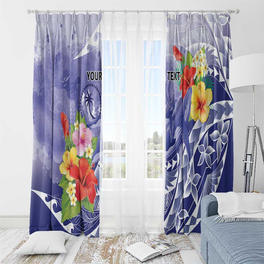 Personalised Chuuk States Humpback Whale Window Curtain Polynesian Tropical Flowers