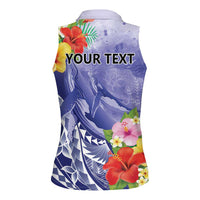 Personalised Chuuk States Humpback Whale Women Sleeveless Polo Shirt Polynesian Tropical Flowers