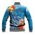 Personalised Kosrae States Humpback Whale Baseball Jacket Polynesian Tropical Flowers