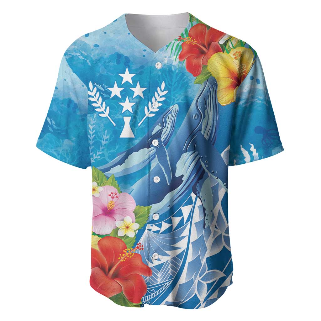 Personalised Kosrae States Humpback Whale Baseball Jersey Polynesian Tropical Flowers