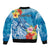 Personalised Kosrae States Humpback Whale Bomber Jacket Polynesian Tropical Flowers