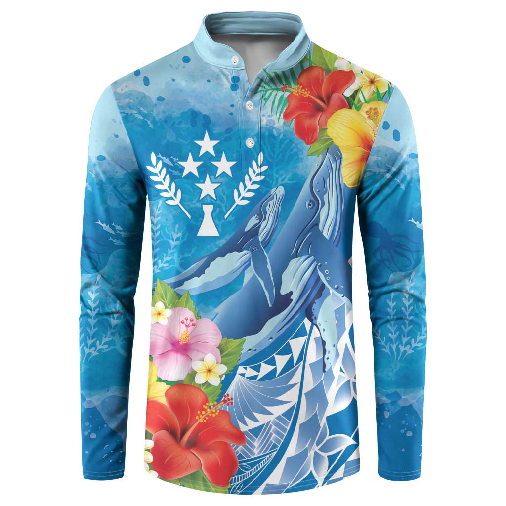 Personalised Kosrae States Humpback Whale Button Sweatshirt Polynesian Tropical Flowers