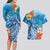 Personalised Kosrae States Humpback Whale Couples Matching Long Sleeve Bodycon Dress and Hawaiian Shirt Polynesian Tropical Flowers