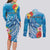 Personalised Kosrae States Humpback Whale Couples Matching Long Sleeve Bodycon Dress and Long Sleeve Button Shirt Polynesian Tropical Flowers