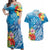 Personalised Kosrae States Humpback Whale Couples Matching Off Shoulder Maxi Dress and Hawaiian Shirt Polynesian Tropical Flowers