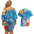 Personalised Kosrae States Humpback Whale Couples Matching Off Shoulder Short Dress and Hawaiian Shirt Polynesian Tropical Flowers