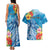 Personalised Kosrae States Humpback Whale Couples Matching Tank Maxi Dress and Hawaiian Shirt Polynesian Tropical Flowers