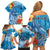 Personalised Kosrae States Humpback Whale Family Matching Off Shoulder Short Dress and Hawaiian Shirt Polynesian Tropical Flowers