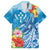 Personalised Kosrae States Humpback Whale Family Matching Short Sleeve Bodycon Dress and Hawaiian Shirt Polynesian Tropical Flowers