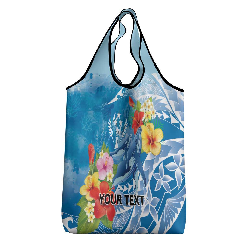 Personalised Kosrae States Humpback Whale Grocery Bag Polynesian Tropical Flowers