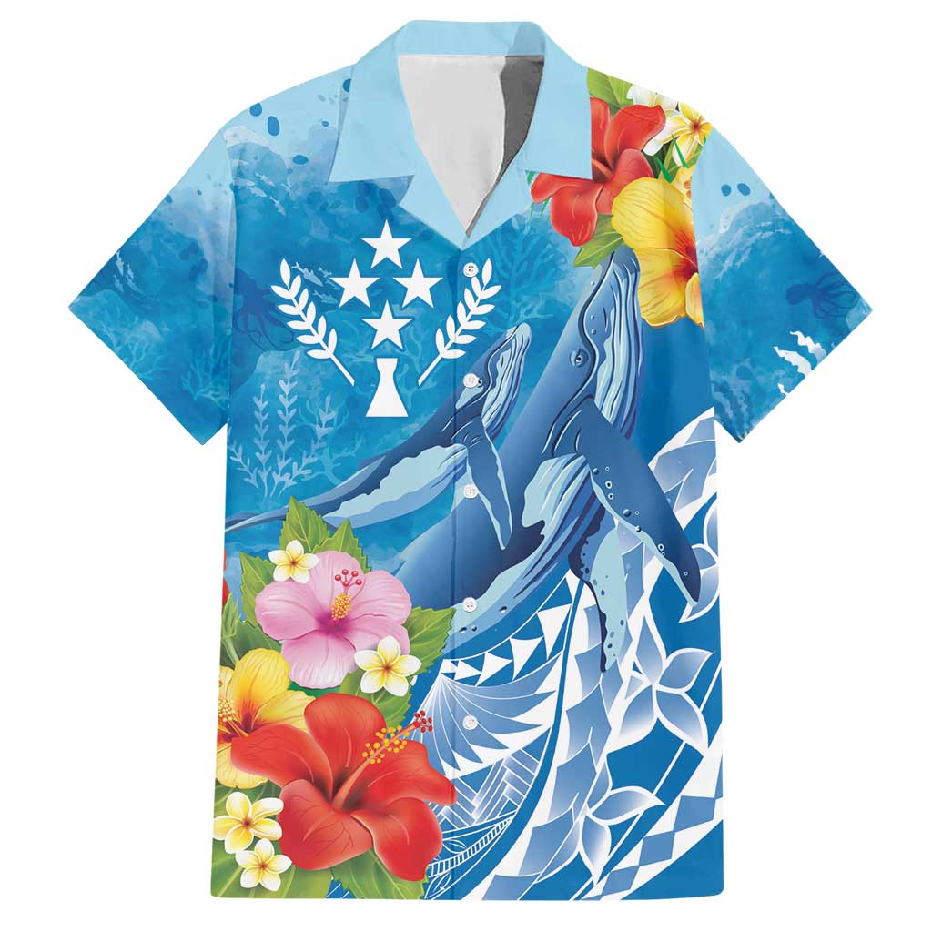 Personalised Kosrae States Humpback Whale Hawaiian Shirt Polynesian Tropical Flowers