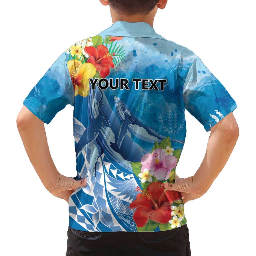 Personalised Kosrae States Humpback Whale Kid Hawaiian Shirt Polynesian Tropical Flowers