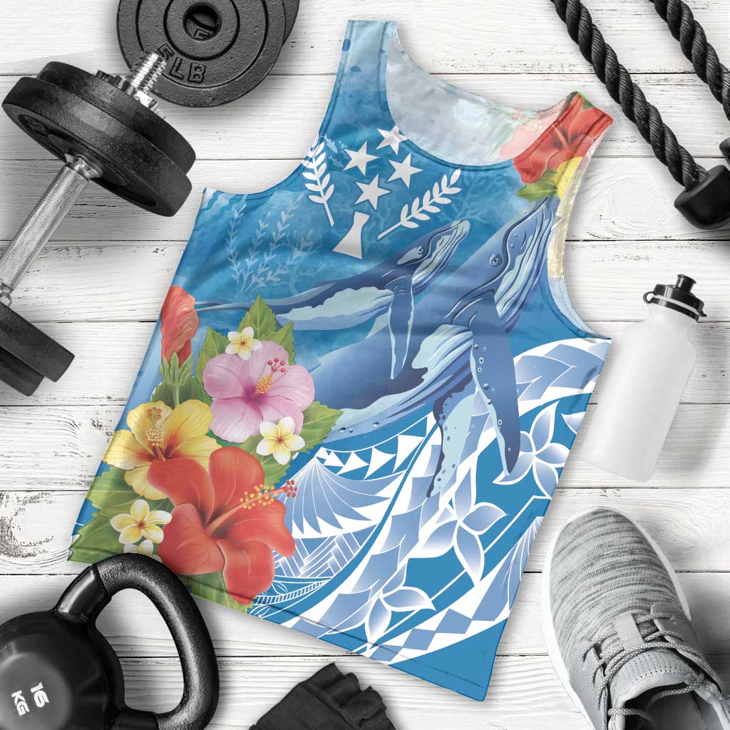 Personalised Kosrae States Humpback Whale Men Tank Top Polynesian Tropical Flowers