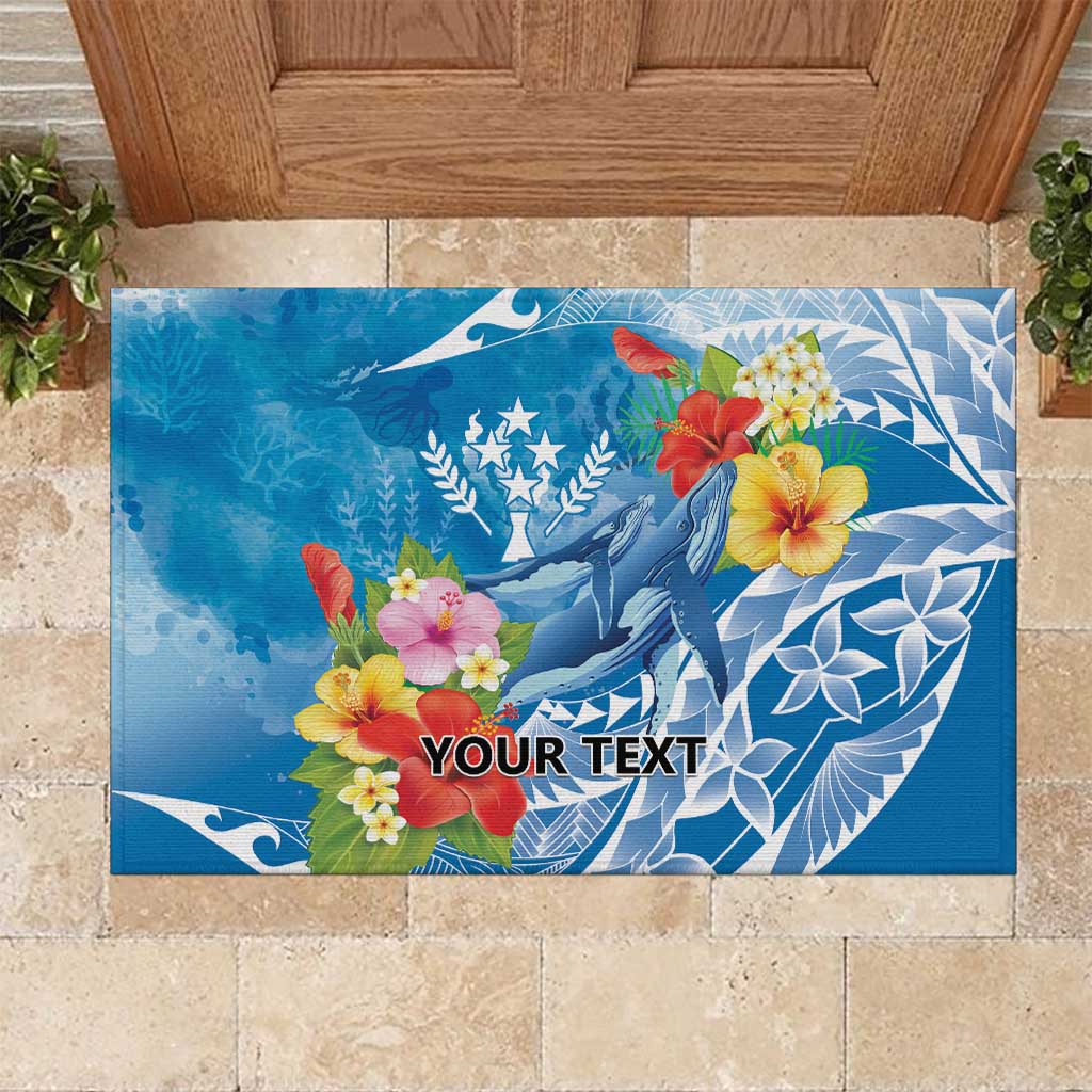 Personalised Kosrae States Humpback Whale Rubber Doormat Polynesian Tropical Flowers