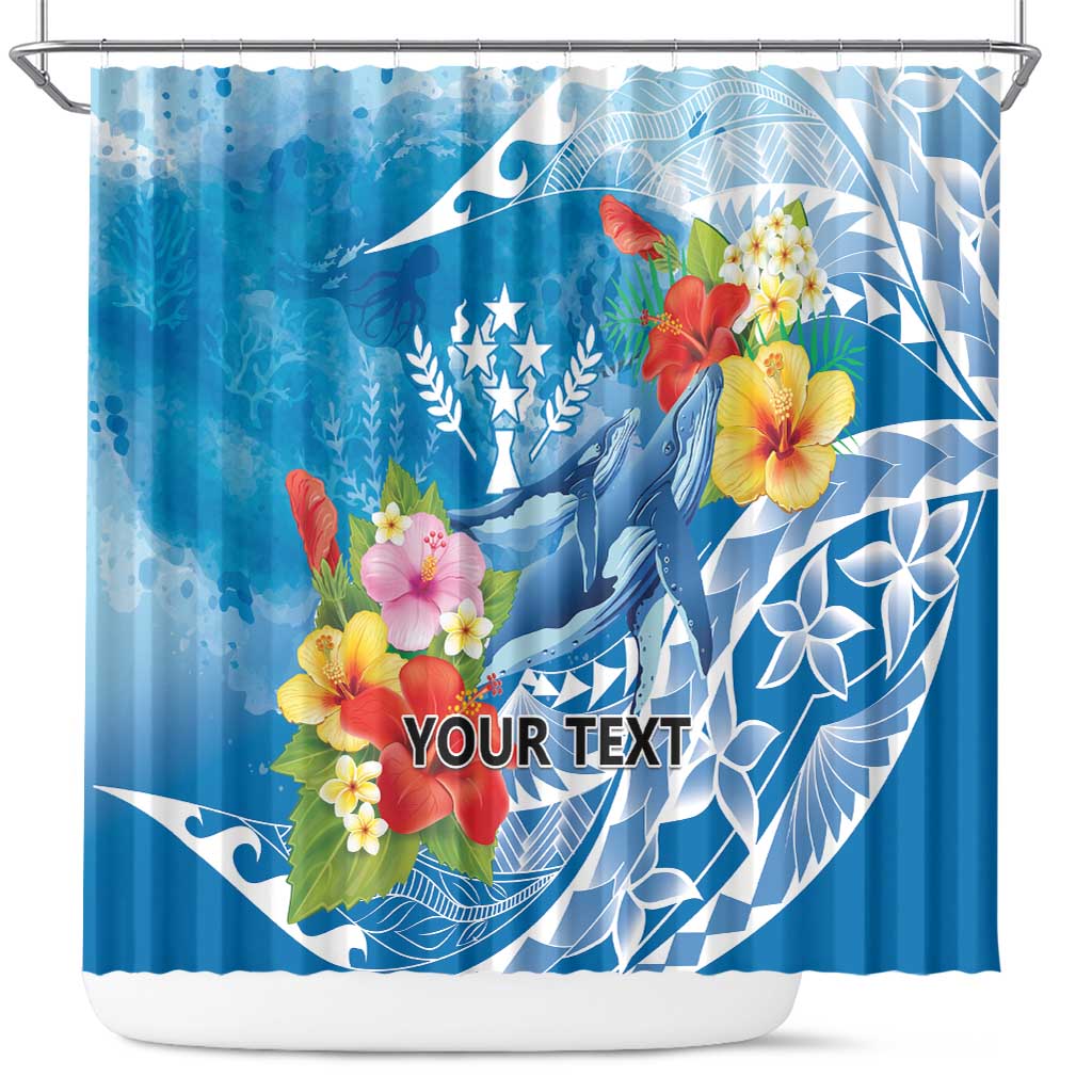 Personalised Kosrae States Humpback Whale Shower Curtain Polynesian Tropical Flowers