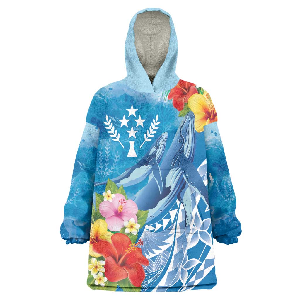 Personalised Kosrae States Humpback Whale Wearable Blanket Hoodie Polynesian Tropical Flowers