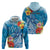 Personalised Kosrae States Humpback Whale Zip Hoodie Polynesian Tropical Flowers