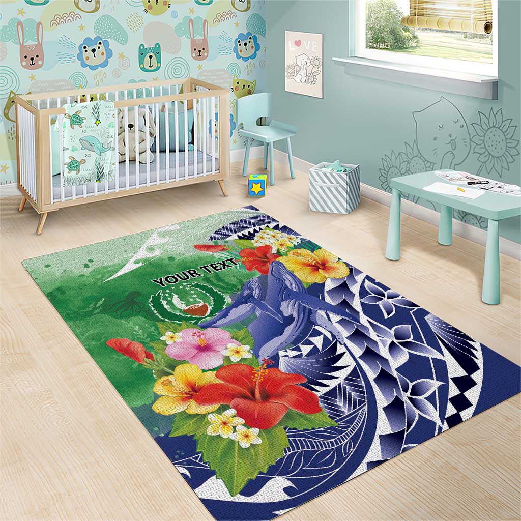 Personalised Pohnpei States Humpback Whale Area Rug Polynesian Tropical Flowers