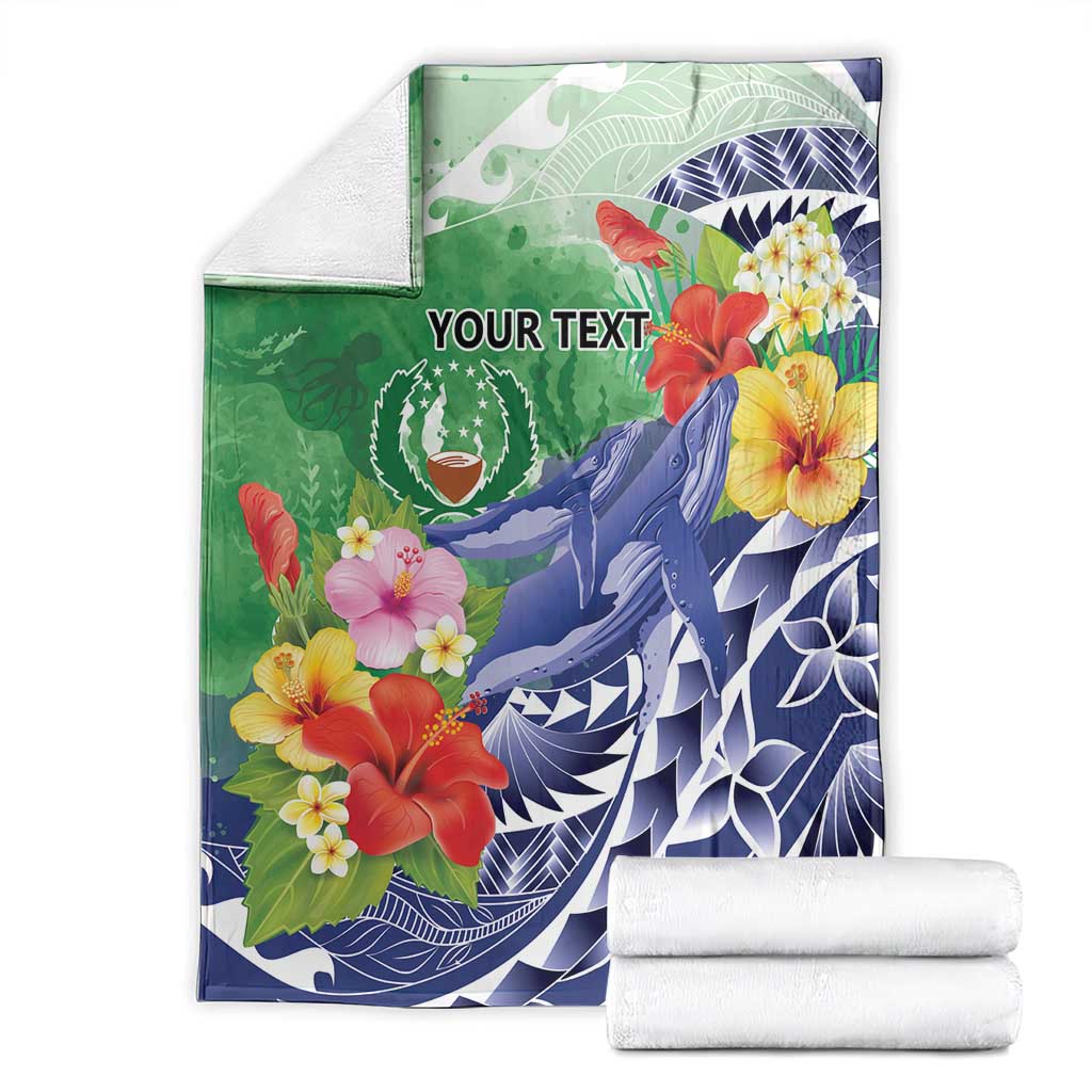Personalised Pohnpei States Humpback Whale Blanket Polynesian Tropical Flowers