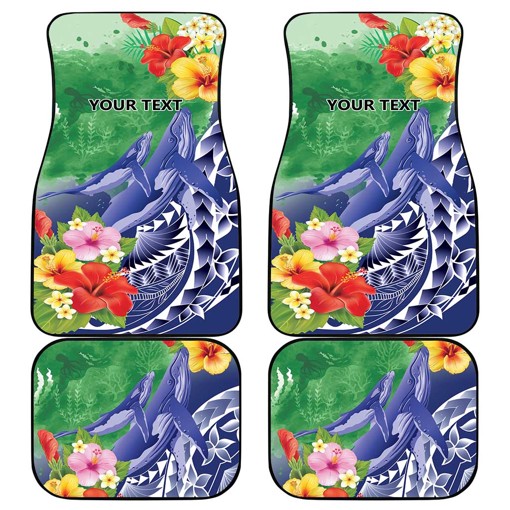 Personalised Pohnpei States Humpback Whale Car Mats Polynesian Tropical Flowers