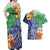 Personalised Pohnpei States Humpback Whale Couples Matching Off Shoulder Maxi Dress and Hawaiian Shirt Polynesian Tropical Flowers