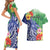 Personalised Pohnpei States Humpback Whale Couples Matching Short Sleeve Bodycon Dress and Hawaiian Shirt Polynesian Tropical Flowers