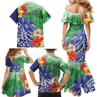 Personalised Pohnpei States Humpback Whale Family Matching Mermaid Dress and Hawaiian Shirt Polynesian Tropical Flowers