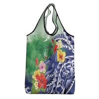 Personalised Pohnpei States Humpback Whale Grocery Bag Polynesian Tropical Flowers