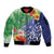 Personalised Pohnpei States Humpback Whale Sleeve Zip Bomber Jacket Polynesian Tropical Flowers