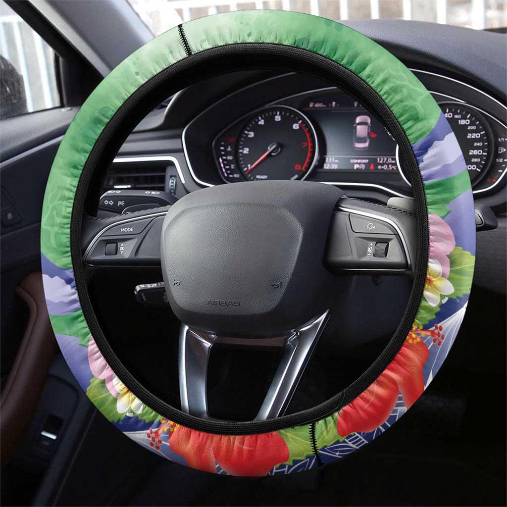 Pohnpei States Humpback Whale Steering Wheel Cover Polynesian Tropical Flowers