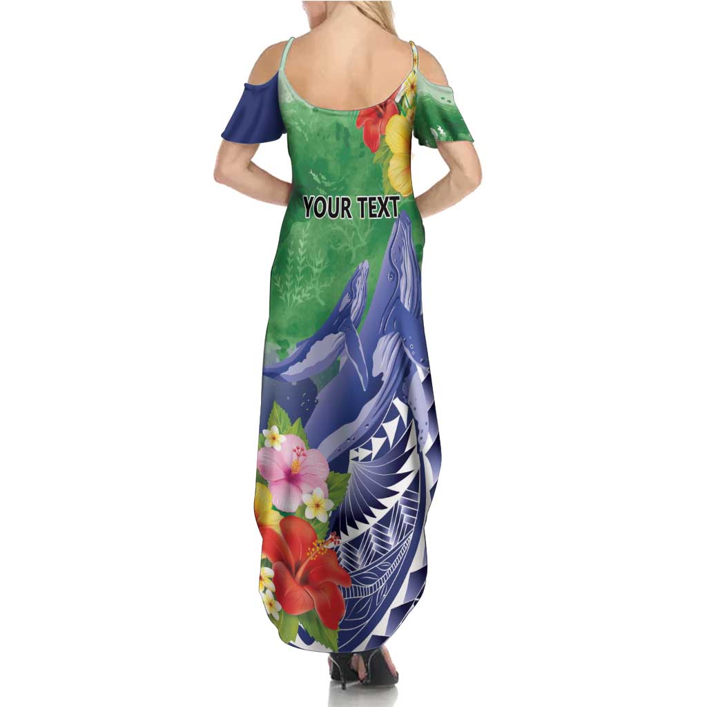 Personalised Pohnpei States Humpback Whale Summer Maxi Dress Polynesian Tropical Flowers