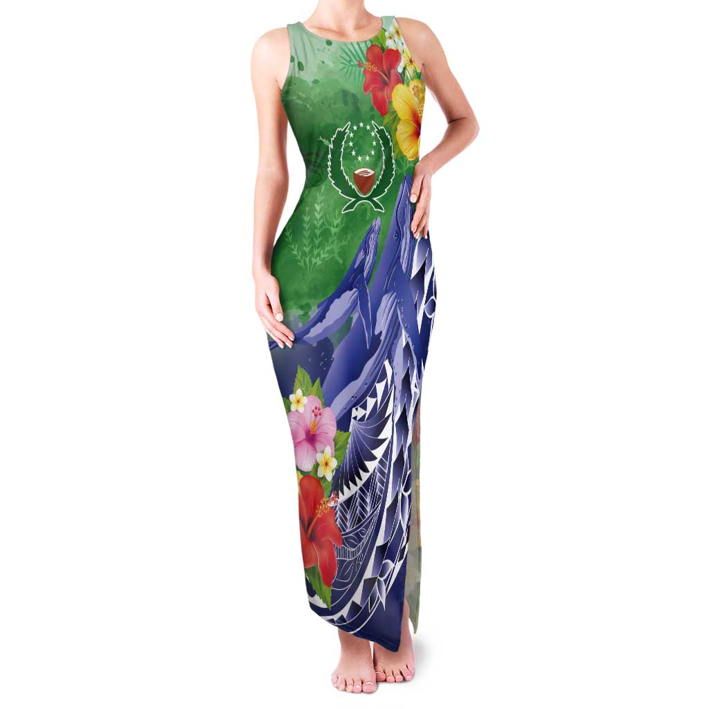 Personalised Pohnpei States Humpback Whale Tank Maxi Dress Polynesian Tropical Flowers