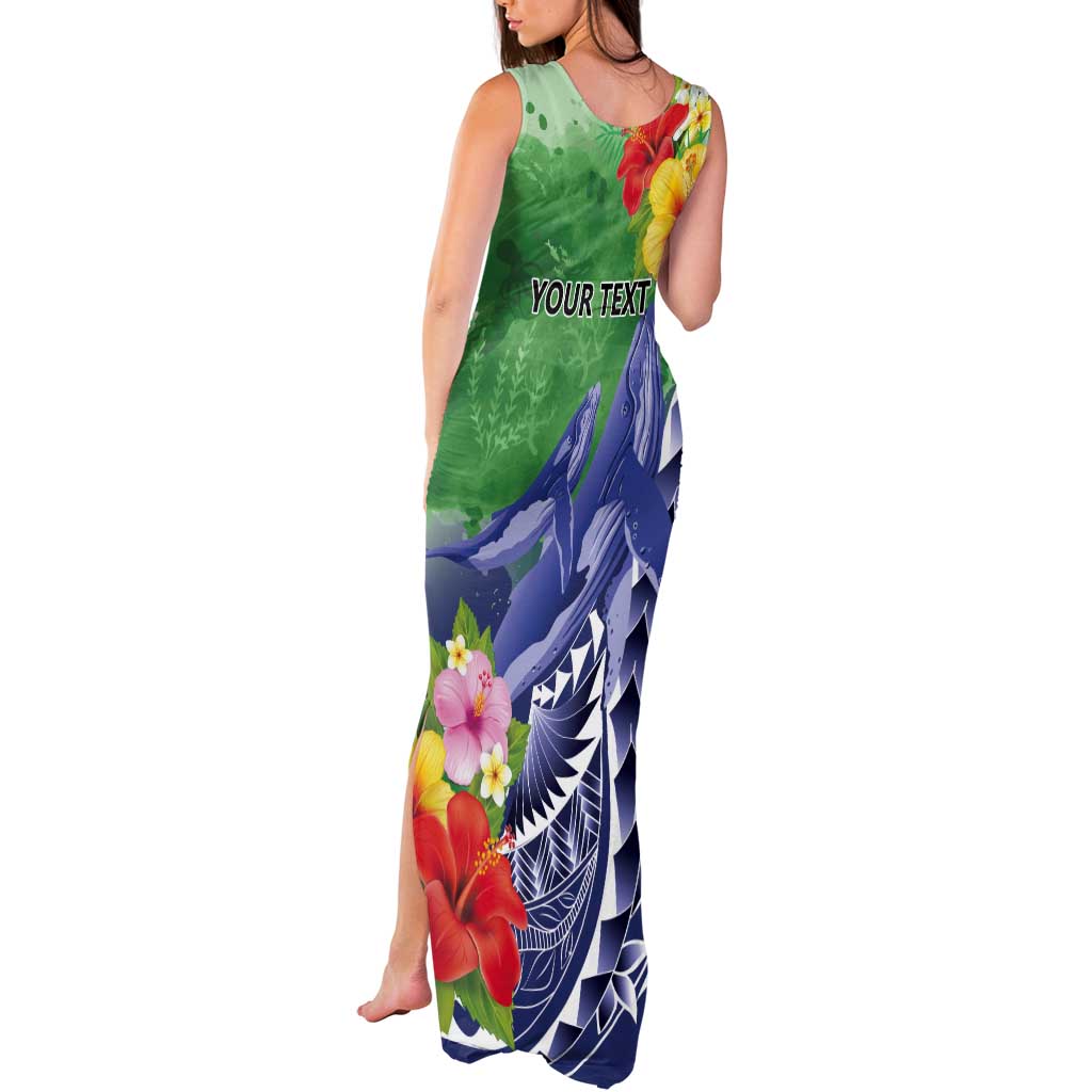Personalised Pohnpei States Humpback Whale Tank Maxi Dress Polynesian Tropical Flowers
