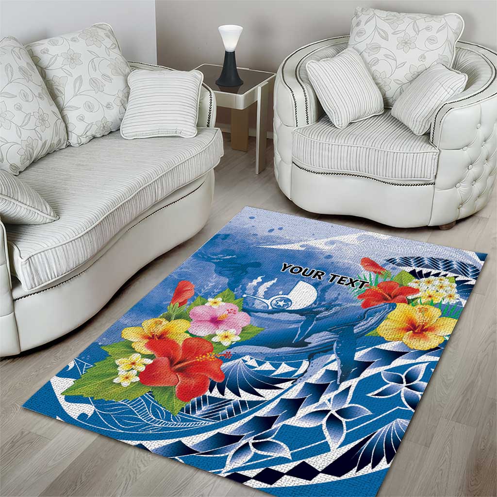 Personalised Yap States Humpback Whale Area Rug Polynesian Tropical Flowers