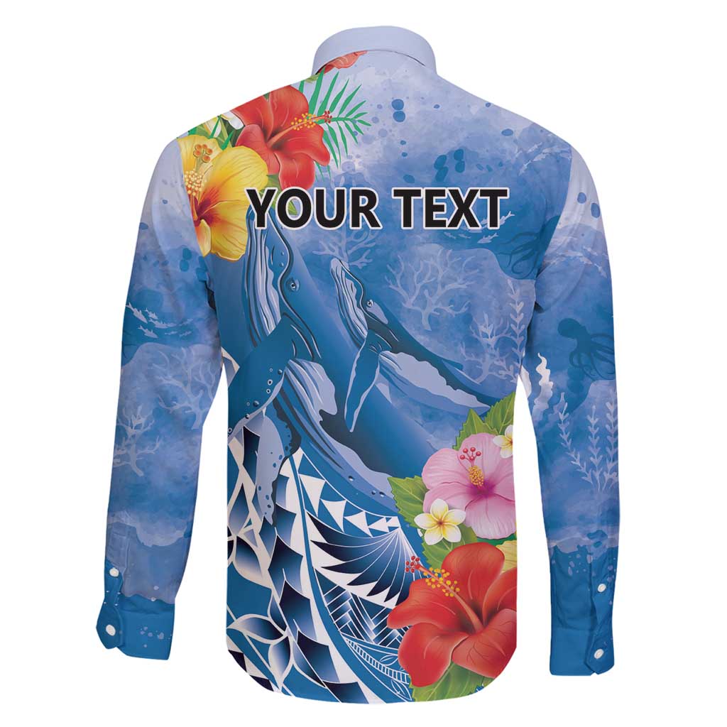 Personalised Yap States Humpback Whale Family Matching Puletasi and Hawaiian Shirt Polynesian Tropical Flowers