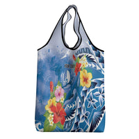 Personalised Yap States Humpback Whale Grocery Bag Polynesian Tropical Flowers