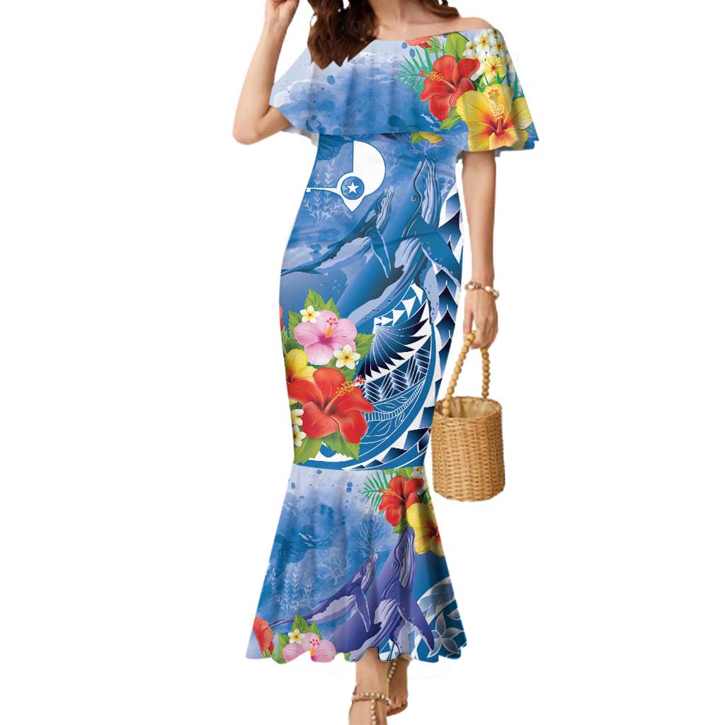 Personalised Yap States Humpback Whale Mermaid Dress Polynesian Tropical Flowers