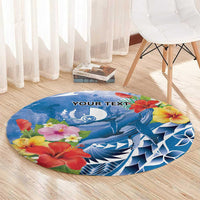 Personalised Yap States Humpback Whale Round Carpet Polynesian Tropical Flowers