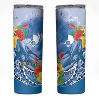 Personalised Yap States Humpback Whale Skinny Tumbler Polynesian Tropical Flowers